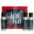 Red box with navy blue card saying Tis The Season To Be Joyful. Red box is wrapped in a glittery silver ribbon with a bow. Three 2.7 oz hand sanitzers are displayed next to the wrapped gift in the scents peppermint, fresh laundry and unscented. 
